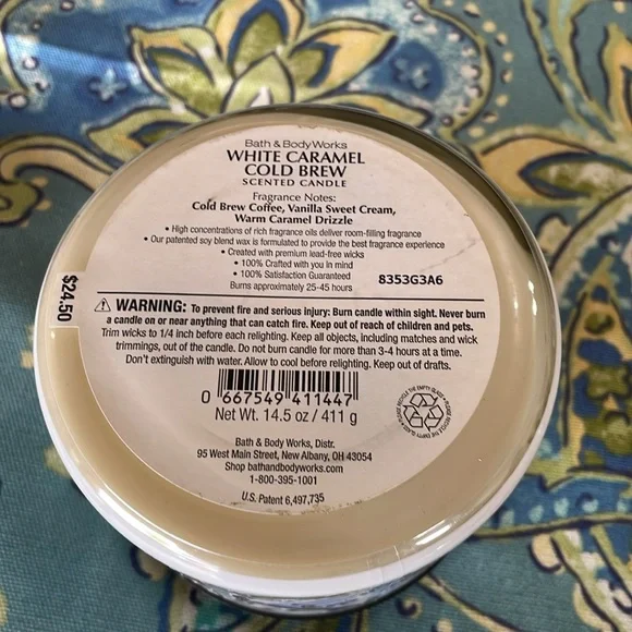 NWT Bath & Body Works White Caramel Cold Brew Large 14.5 ounce 3 wick candle. - Picture 3 of 3
